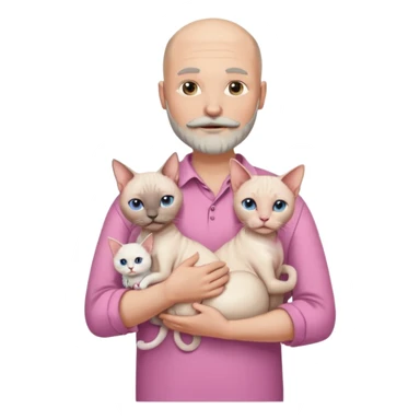 A bald white man in a shirt with a moustache and beard is holding a Siamese cat in his arms. Next to him stands a woman with light hair in a pink dress, holding a white Sphynx cat in her arms sticker