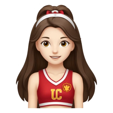 skinny white happy long haired brunette girl in a white USC cheerleader costume sticker