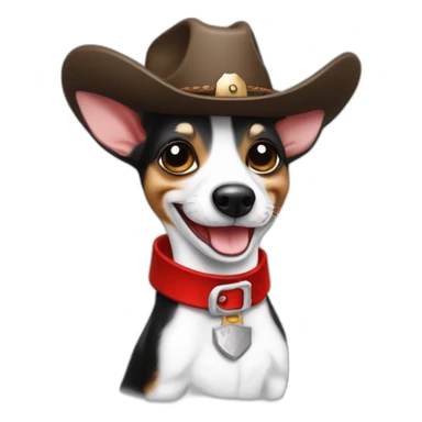 senior rat terrier wearing a cowboy hat and red collar smiling no brown (black and white) thumbs up sticker