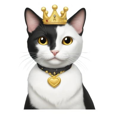 Tuxedo cat wearing a crown sticker