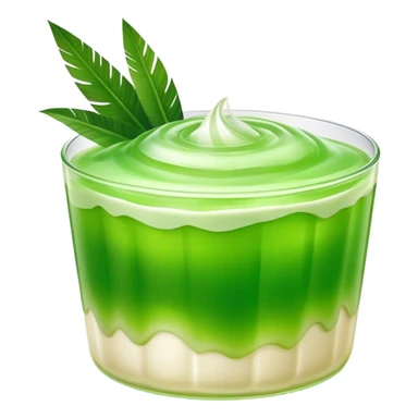 Cinematic Realistic Coconut Pandan Jelly Dessert Emoji, showcasing a delicate, translucent jelly infused with coconut and pandan rendered with lifelike detail and soft, tropical lighting. sticker