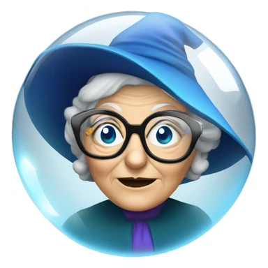 smart granny witch with glasses and blue hat in crystal ball sticker