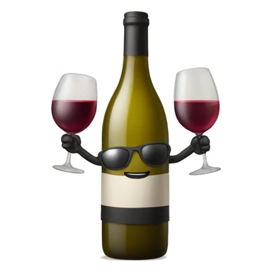 A bottle of wine character with arms, legs and sunglasses sticker