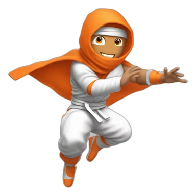 male Ninja Warrior athlete in orange white cloths, captured mid-air sticker