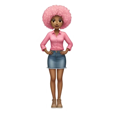 Tan girl with Afro and pink button top and jean skirt full body posing sticker