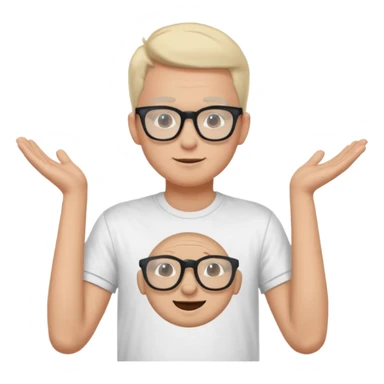gender neutral face, chest up, graphic t-shirt, hip glasses, minimal style, friendly expression sticker