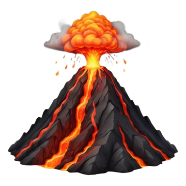 Apple-style 3D emoji of an erupting volcano, dark rocky mountain with a bright red lava flow and glowing orange eruption at the top, some smoke coming out, colorful and cartoonish but realistic enough, no background sticker