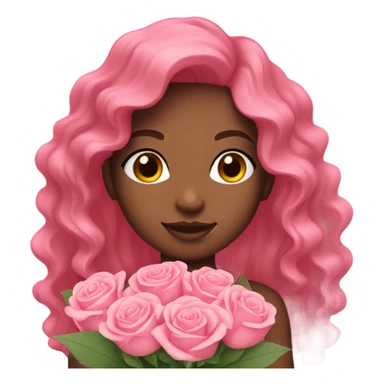 girl with long pink wavy hair holding a bouquet of pink roses  sticker