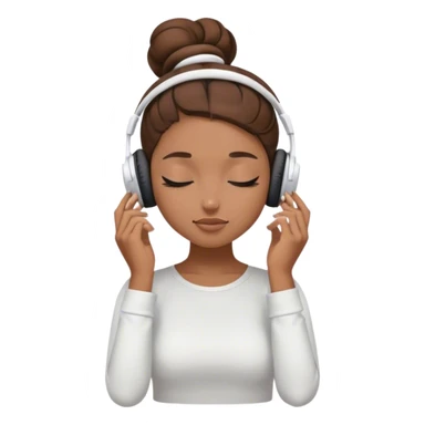 Light brown skin girl, brown hair in bun, eyes closed, white headphones on listing to music sticker