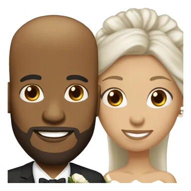 Black bald man with a beard and his wife with long, brown, curly hair on their wedding day sticker