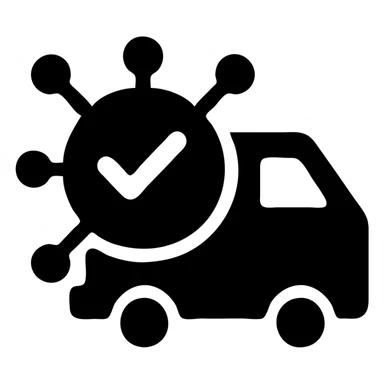 icon for "Supply Chain Experience" in black filled style, modern design, delivery truck sticker
