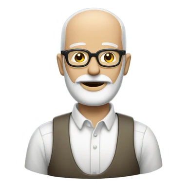 Bald white man with a salt and pepper beard and crooked glasses sticker