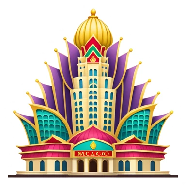 Macao Grand Lisboa Casino building, simplified emoji style with bold outlines and bright colors, cartoon style distinctive lotus-shaped tower sticker
