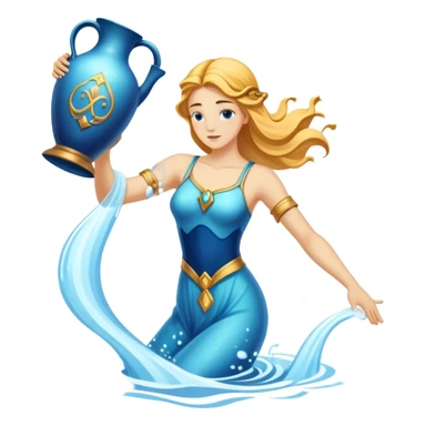 The zodiac symbol Aquarius. A mystical beautiful water bearer, pouring water from a large vase sticker