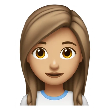 Una chica con el pelo castaño clarito liso con la raya al medio, tez en un tono un poco moreno, ojos marrone muy oscuros, sin pecas, nariz recta, con bastante pecho y la ropa de color azul sticker