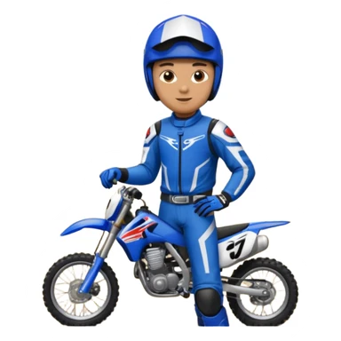 dirtbike rider in blue gear signing autographs sticker