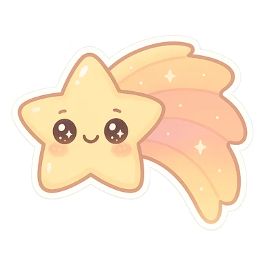 chibi sticker-style shooting star, cute and exaggerated sticker
