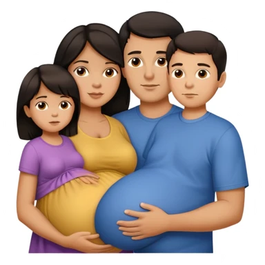 Donna incinta capelli scuri, marito capelli scuri e bambino capelli scuri sticker