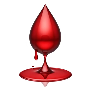 single blood drop emoji sculpted from dark liquid metal, glossy surface, dramatic reflections, futuristic minimal 3D style, isolated on white sticker