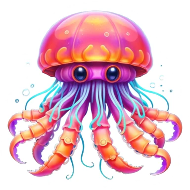 Neon glowing jellyfish-crab-squi sticker
