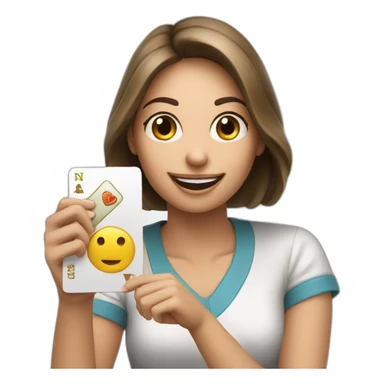 a woman handing uno reverse card looking happy sticker