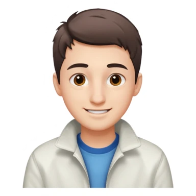 teenage man with very short gradient hair, brown eyes and long lashes, big nose and he is wear a white jacket sticker