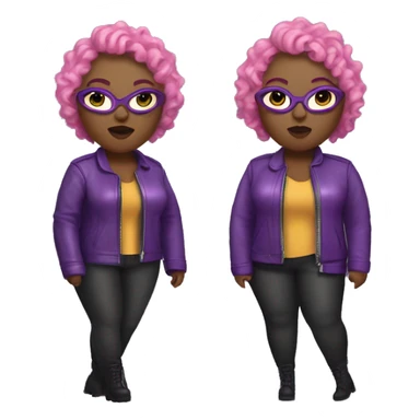 Edgy Plus size black woman with bald short pink curly hair and a purple leather biker jacket with makeup on face. sticker