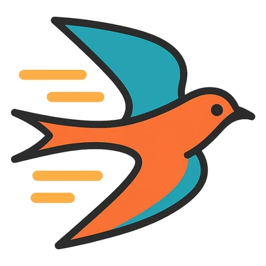 dynamic abstract icon of a swift bird, using motion lines, white background sticker