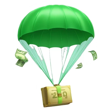retirement money dropping with a green parachute sticker