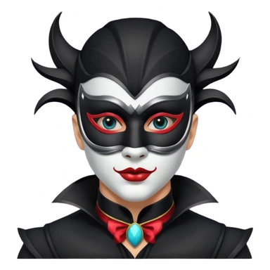 masked circus acrobat portrait, head and shoulders only, elegant carnival mask, dark outfit collar, dramatic expression, 3D cartoon, mobile game icon style, clean background, no text, no watermark
 
 sticker