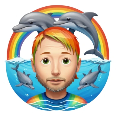 Thom Yorke with dolphins and rainbows in the background  sticker