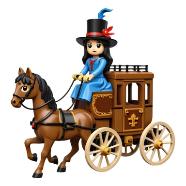  Rustic Lego antique wood detailed 1854 pretty dark-haired Catgirl driving a huge horse-drawn fancy French stagecoach Caravan on a bumpy scary ghost trail in the woods  sticker