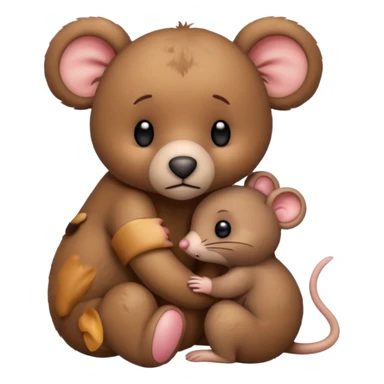 Sad teddy bear cuddling sad mouse sticker