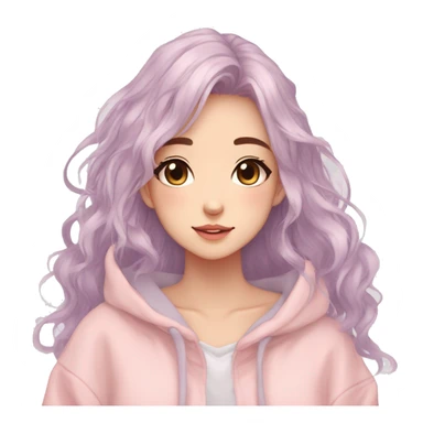 Gorgeous pastel anime girl with blushing face and hair garnitures and pretty hair and a hoodie aesthetic trending style sticker