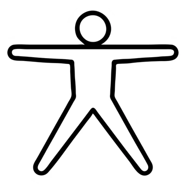 Vitruvian Man, modern minimal line art, arms and legs outstretched, transparent background sticker