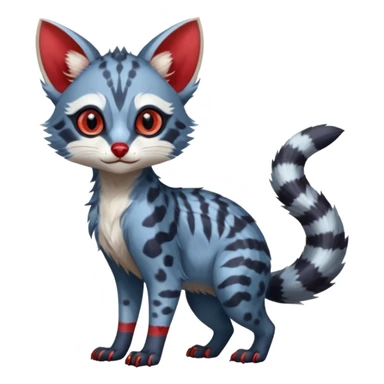 White and blue and red Asian painted anime-styled big-eyed shiny glorious divine marked exotic cool beautiful realistic Lykoi-civet-genet-sergal-oncilla-animal-Fakémon-hybrid-fursona (full body) sticker