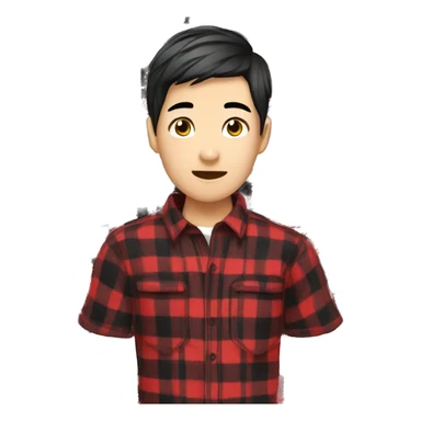 casually red black plaid shirt asian boy sticker