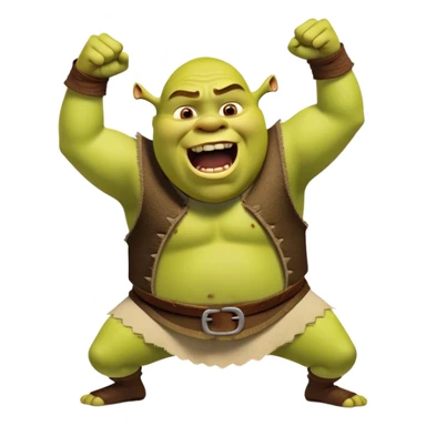 an emoji of famous dreamworks character, shrek, in a "let's fucking go" pose. mouth wide open yelling out of excitement. eye closed, exaggerated pose, fists clenched sticker