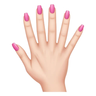 pink  close-up of a human hand with exactly five fingers, beautifully manicured nails, glossy pink nail polish, elegant nail shape, soft lighting, realistic style, isolated on transparent background" sticker