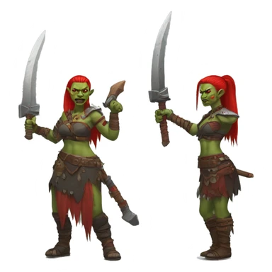 Berserker orc woman with red beard & red mohican with weapon sticker