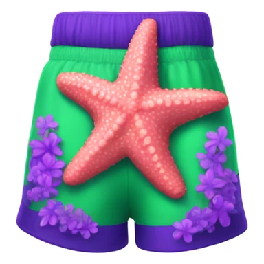 coral pink starfish wearing neon green shorts with purple flowers on them  sticker