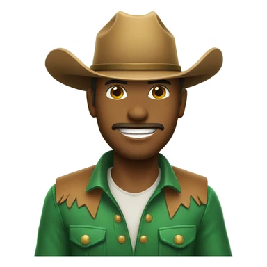 cowboy wearing a green cowboy hat. broad grin you tube chat emoji sticker