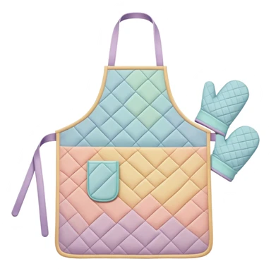 Cinematic Realistic Apron & Oven Mitts, a neatly folded soft pastel apron with subtle fabric textures, resting next to thickly padded oven mitts with a quilted pattern, warm golden kitchen lighting reflecting off the fabrics, evoking a sense of homely warmth and culinary creativity. sticker