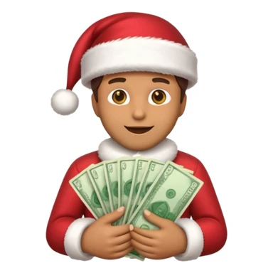 A confident rich emoji face wearing a Santa hat, money stacks, casino vibe, New Year theme, premium 3D emoji style, sharp details, no text, isolated on transparent background sticker