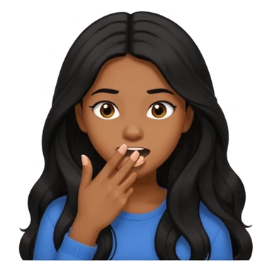 biting nails in flirtatious and shy way, brown skin, long black hair sticker