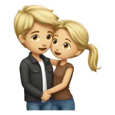 blond girl kissing boy with brown hair sticker