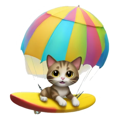 Cat with a parachute on the beach surfing sticker