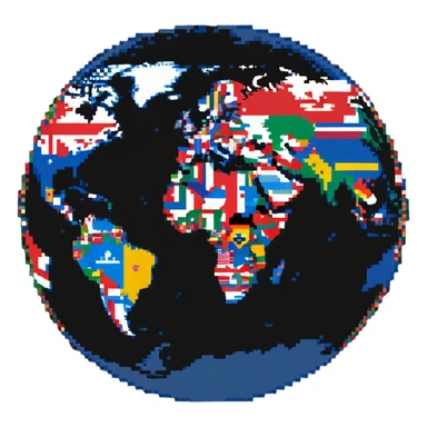 World globe with country flags sticking out from different continents sticker