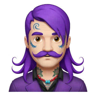  long purple haired man, mustached and face tattoes, handsome sticker
