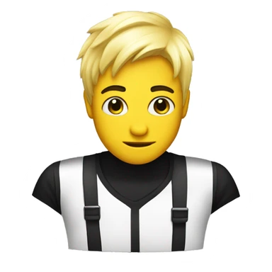 A Robber emoji with white and Black stripper Shirt and blonde hair and he s yello sticker